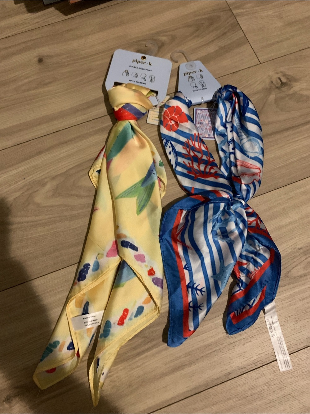 Labor Day Bundle Piper.k Yellow Floral and Blue Nautical Silk Hair Scarves